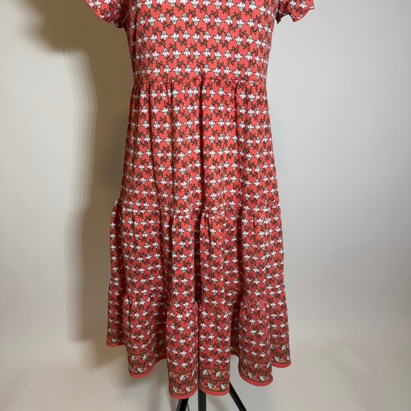 Max Studio Orange Floral Flutter Sleeve Tiered Prairie Dress Medium Stretch Boho
